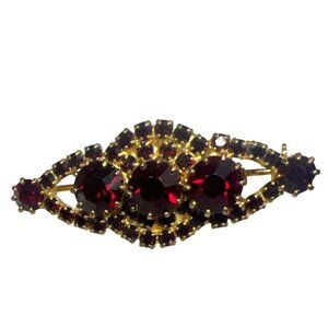 Vtg 10K Gold 6.56g Garnet Glass Brooch '40s Bar Pin Red Rhinestone Unmarked MCM